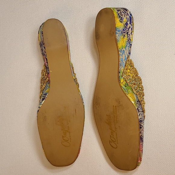 Vintage 1960's Oophies brocade slippers * gold multicolor * 7.5 N - Picture 10 of 11